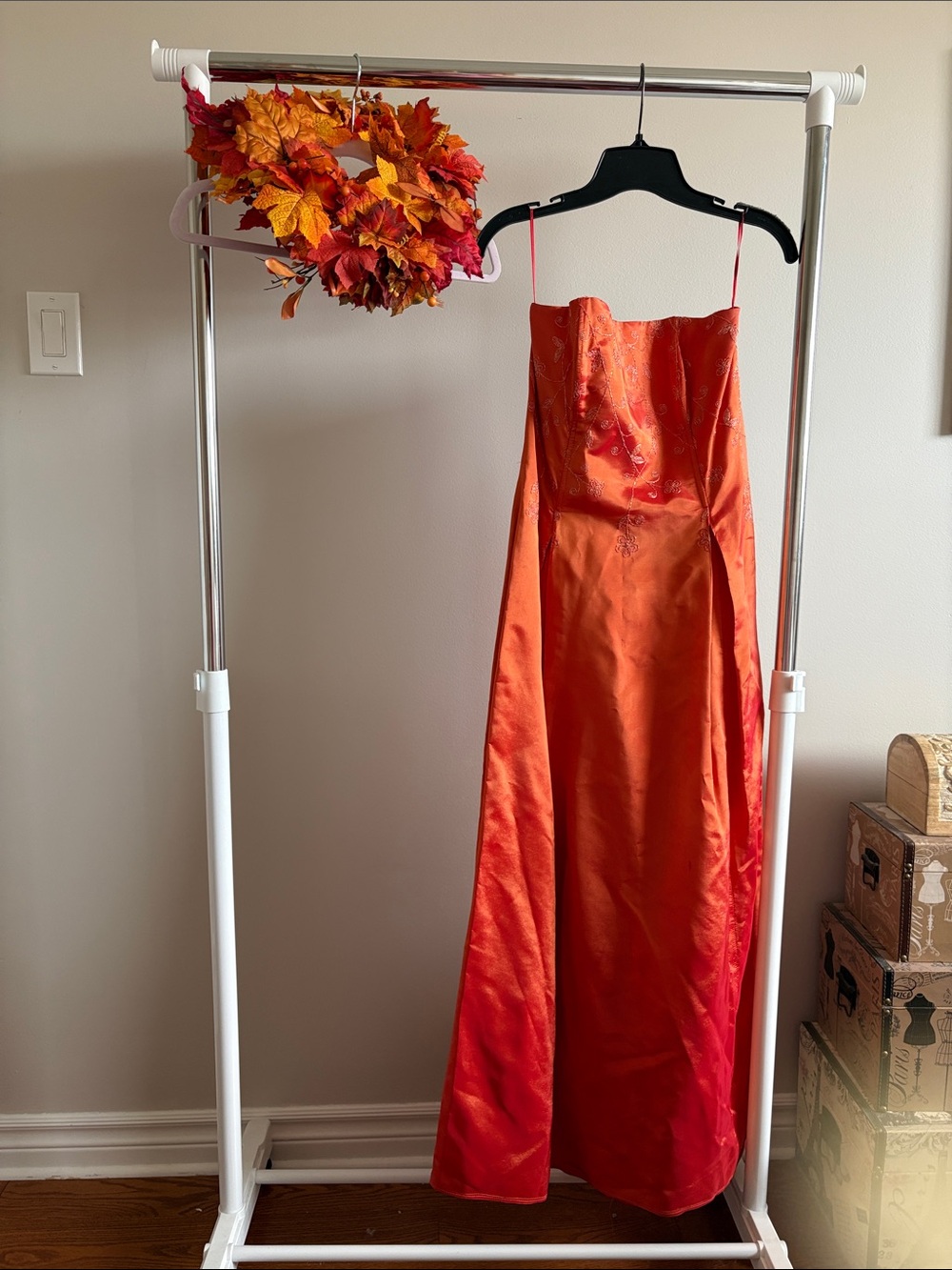 🎃 Vintage Y2K Gunne Sax Strapless Iridescent Gown  & Floral Crown